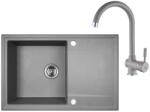 Laveo HUNTER SZETT Gránit mosogató: egymedence csepptálcás, Szín: szürke, Szürke álló csapteleppel (SRUA_511T)