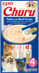 Inaba Foods INABA Churu, Ton și Vită, punguță, tub recompense fără cereale pisici, (topping), 56g