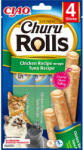 Inaba Foods INABA Churu Rolls, Pui și Ton, punguță recompense fără cereale pisici, semimoist, 40g