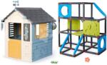Smoby Set căsuță stație meteorologică stație cu cățărătoare și pereți de cățărat Frame Kraxxl 4 Seasons Playhouse Smoby cu clopoțel de vânt și pluviometru (SM810731-12) Casuta pentru copii