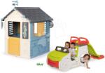 Smoby Set căsuță stație meteorologică și cățărătoare mașină Cele patru anotimpuri 4 Seasons Playhouse Smoby și tobogan de 1, 5 m (SM810731-18) Casuta pentru copii