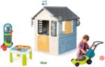 Smoby Set căsuță stație meteorologică și măsuță pentru apă și nisip Cele patru anotimpuri 4 Seasons Playhouse Smoby cu mașină de tuns iarba cu cărucior și unelte (SM810731-5) Casuta pentru copii