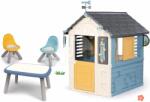 Smoby Set căsuță stație meteorologică cu loc de stat lângă masă Cele patru anotimpuri 4 Seasons Playhouse Smoby cu clopoțel de vânt și pluviometru (SM810731-8) Casuta pentru copii