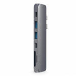 Satechi Aluminum Dual USB-C Pro Hub, 4k HDMI, 2x USB-A 3.0, 2x USB-C, ThunderBolt 3 és kártyaolvasó, szürke (ST-CMBPM)