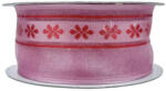  Organzaszalag, rózsaszín, virágos, 4 cm (DD25325)