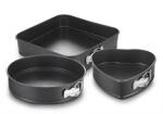 TOO KT-52-BK 3 db-os szénacél tortaforma készlet, 21 cm szív -, 26 cm kerek-, 28 cm-es szögletes forma (KT-52-BK)