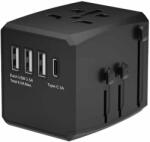 Techsuit Travel Adapter (HHT904) 30W - захранване с 1xUSB-C и 3xUSB-A изхода и преходници за цял свят в едно устройство за мобилни устройства (черен)