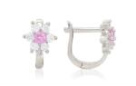 Ezüst baba és gyermek fülbevaló franciakapcsos 6szirmú virág rózsaszín és fehér kövekkel ródiumbevonatos