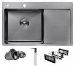 Erga HD, 1 kamrás acél mosogató 780x490x210 mm, bal, grafit, ERG-MLS-HD7849LB (ERG-MLS-HD7849LB)