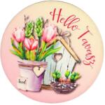  Nyomtatott fa tábla koszorú közép - Hello Tavasz - tulipános 14, 8 - kosarbolt