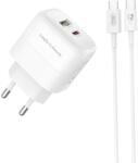 XO L137 PD 20W gyorstöltő (Fehér) - PD 20W + QC 18W, USB-A + USB-C csatlakozó, Type-C kábellel