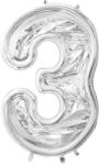 PartyDeco S. r. o 3-as ezüst számkeret, latex léggömbhöz, 123 cm