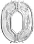 PartyDeco S. r. o 0-ás ezüst számkeret, latex léggömbhöz, 123 cm