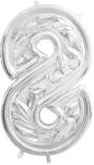 PartyDeco S. r. o 8-as ezüst számkeret, latex léggömbhöz, 123 cm