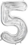 PartyDeco S. r. o 5-ös ezüst számkeret, latex léggömbhöz, 123 cm