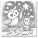  PontPöttyöző - Felhős képek - baglyok Méret: 50x50cm, Keretezés: Kerek keret, Szín: Kék