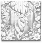  PontPöttyöző - Szarvas finom virágokkal Méret: 50x50cm, Keretezés: Kerek keret, Szín: Fekete