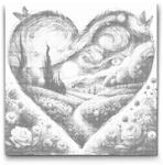  PontPöttyöző - Vincent Van Gogh - Csillagos éjszaka a szívben Méret: 50x50cm, Keretezés: Keret nélkül (csak a vászon), Szín: Piros