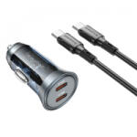 BOROFONE BZ26B autós töltő, 45W, 2X Type-C csatlakozó + Type-C töltőkábel, adatkábel, kék