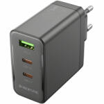 BOROFONE BN12 hálózati töltőadapter, gyors töltőfej 65W, 5A, 1x USB-A, 2x USB-C, fekete