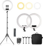 Lampa circulara 46 cm diametru, putere 50W, telecomanda inclusa, 3 suporti de telefon si geanta de transport