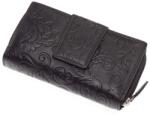 SLM nyomott mintás, fekete, közepes női bőr pénztárca NY14
