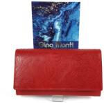 Gina Monti nyomott leveles mintás, piros nagy női bőr pénztárca 8672