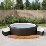 vidaXL Mobilier de împrejmuire spa, negru, poliratan și lemn de acacia (3157107)