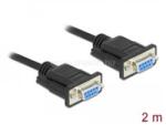 Delock Sub D9-es, null modemű, RS-232 soros kábel, anya-anya, 2 m (DL86605) (DL86605)