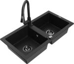 Mexen Mario, 2 kamrás gránit mosogató 820x436x161 mm és Elia mosogató csaptelep, fekete, 6504-77-670101-70-B (6504-77-670101-70-B)
