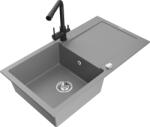 Mexen Leo, gránit mosogató 900x500x190 mm, 1 kamrás és fekete csaptelep Duero, szürke, 6501-71-671600-70 (6501-71-671600-70)