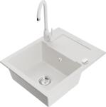 Mexen Enzo, 1 kamrás gránit mosogató csepptálcával 58x47 cm, konyhai csaptelep Telma, fehér, 6506-20-670200-20 (6506-20-670200-20)