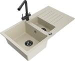 Mexen Matias, gránit mosogató 900x505x200 mm, 1, 5 kamrás és fekete csaptelep Duero, bézs, 6502-69-671600-70 (6502-69-671600-70)