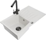 Mexen Cesar, gránit mosogató 775x470x190 mm, 1 kamrás és fekete matt Duero csaptelep, fehér, 6514-20-671600-70 (6514-20-671600-70)