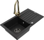 Mexen Pablo, 1 kamrás gránit mosogató 752x436x161 mm és Elia mosogató csaptelep, fekete, 6510-77-670101-50-B (6510-77-670101-50-B)