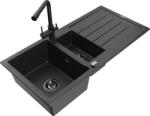 Mexen Andres, gránit mosogató 1000x500x200 mm, 1, 5 kamrás + fekete Duero csaptelep, fekete-ezüst metál, 6515-73-671600-70-B (6515-73-671600-70-B)