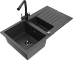 Mexen Matias, gránit mosogató 900x505x200 mm, 1, 5 kamrás és fekete Duero csaptelep, fekete foltos, 6502-76-671600-70-B (6502-76-671600-70-B)