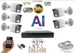Monitorrs Security - AI IP Full Color kamerarendszer 5 kamerával 5 Mpix Wt - 6021K5