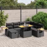 vidaXL Set mobilier de grădină cu perne, 8 piese, negru, poliratan (3276156)