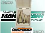 Brüder Mannesmann német 3 részes titán bevonatú lépcsős fúró készlet 4-32mm fadobozban 5 év garancia (54603)