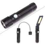 Delux LED elemlámpa, 3 különböző fejjel, akkumulátoros (1x18650), 350lm, műanyag dobozban (DEL1622) (DEL1622)