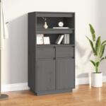 vidaXL Висок шкаф, сив, 60x40x116, 5 см, борово дърво масив (814536)