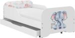 Wooden Toys Pătuț pentru copii MIKI 140x70cm cu saltea și spațiu de depozitare pentru lenjerie - Elefánt Szafari