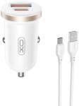 XO CC56, Szivargyújtós töltő, PD 30W QC 1x USB-A + 1x USB-C + USB - USB-C kábel, fehér (GYORS TÖLTÉS)