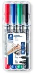 STAEDTLER Alkoholos marker készlet, 0, 6/1, 5 mm, kúpos, kétvégű, STAEDTLER Lumocolor® duo 348 , 4 különböző szín (348 WP4)