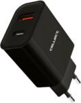 Cellect Hálózati gyorstöltő adapter, USB-A, USB-C csatlakozóval, 20W, fekete