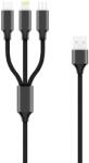 Forever 3in1 USB-Lightning (8Pin)-Type-C-MicroUSB fekete adatkábel 2A 1m