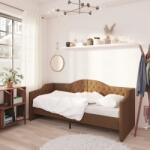 vidaXL Pat de zi cu saltea, maro, 90x200 cm, textil, USB (3080296)