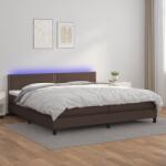 vidaXL Pat cu arcuri, saltea și LED, maro, 200x200cm, piele ecologică (3134186)