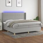 vidaXL Pat cu arcuri, saltea și LED, gri deschis, 200x200 cm, textil (3139061)